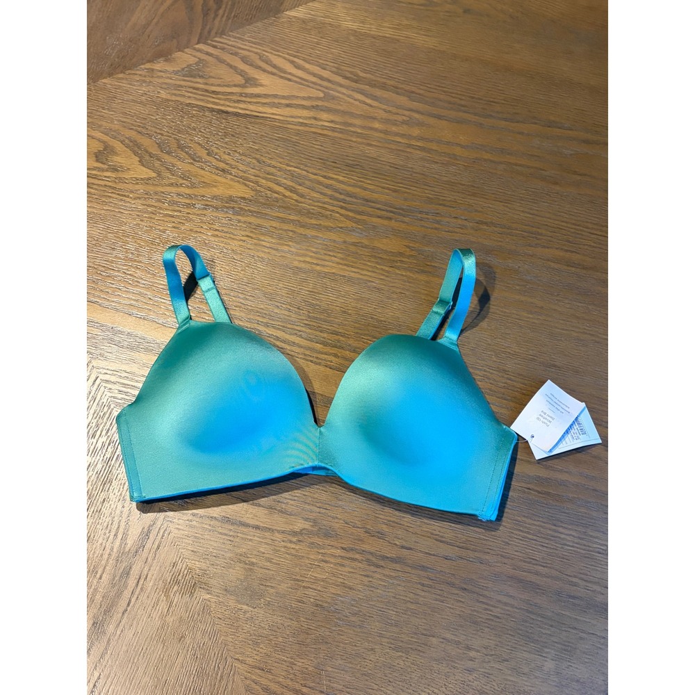 Auden Womens Push-Up Wirefree Demi Bra Teal Green Satin 34C NWT